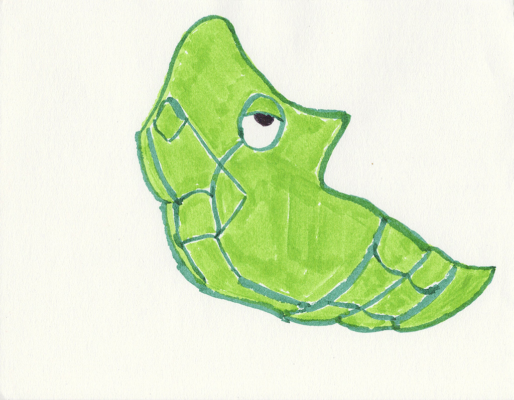 A scanned drawing of Metapod pokemon made with IKEA MÅLA markers