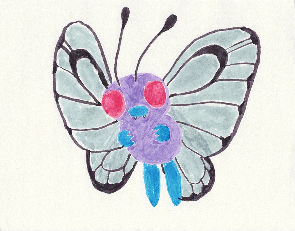 A scanned drawing of Butterfree pokemon made with IKEA MÅLA markers