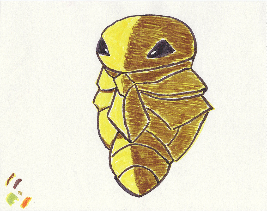 A scanned drawing of Kakuna pokemon made with IKEA MÅLA markers