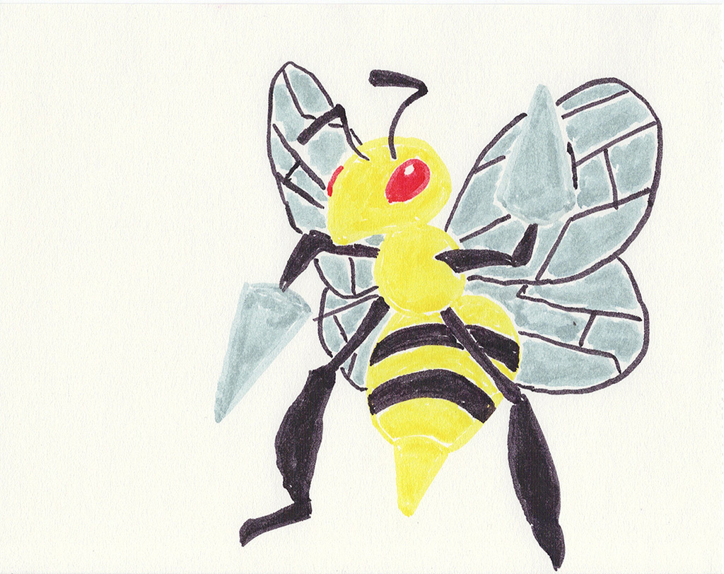 A scanned drawing of Beedrill pokemon made with IKEA MÅLA markers