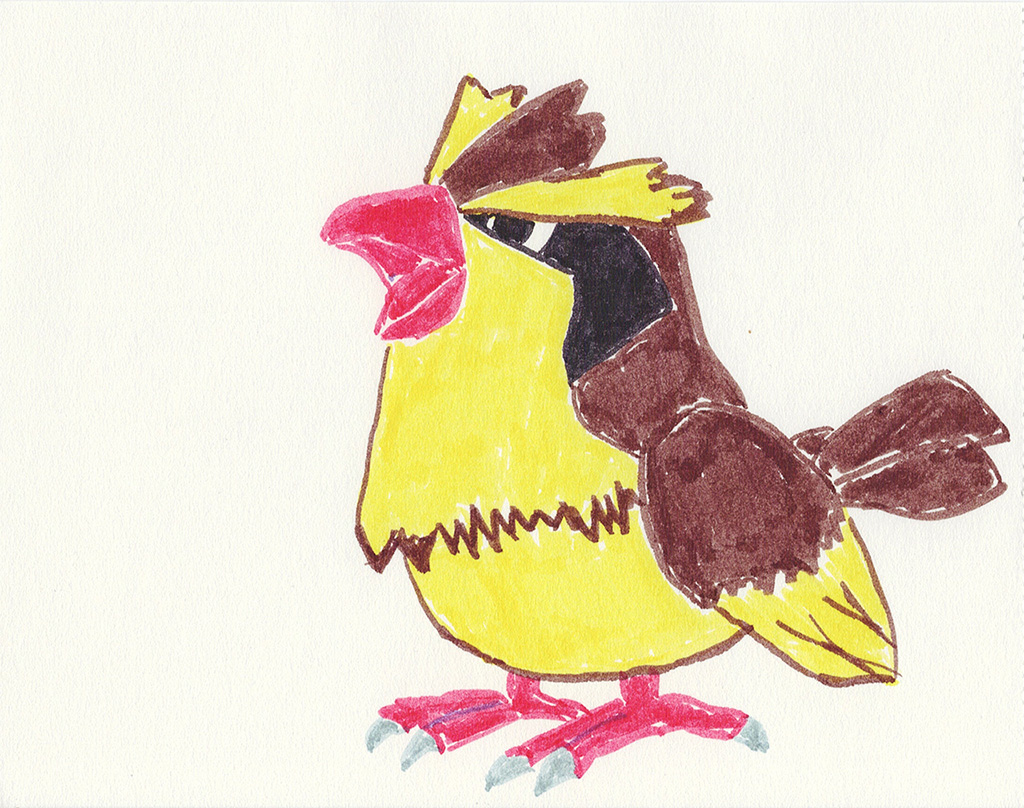 A scanned drawing of Pidgey pokemon made with IKEA MÅLA markers