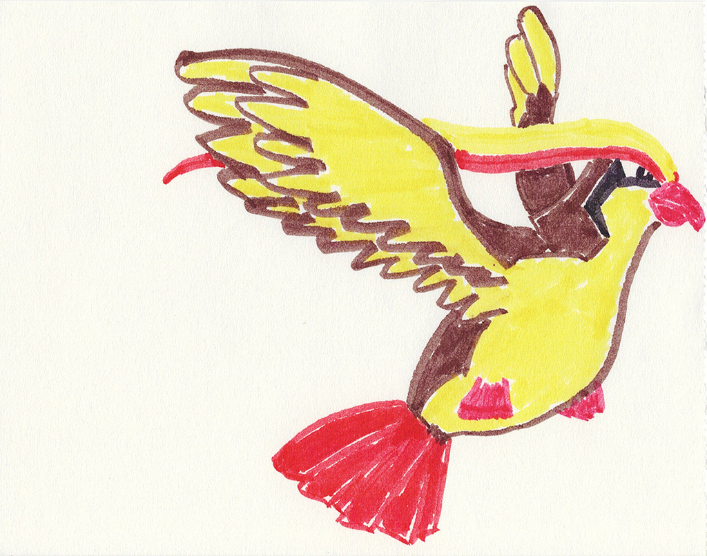 A scanned drawing of Pidgeotto pokemon made with IKEA MÅLA markers