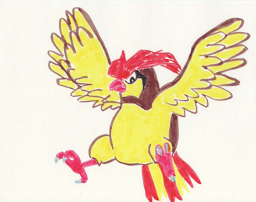 A scanned drawing of Pidgeot pokemon made with IKEA MÅLA markers