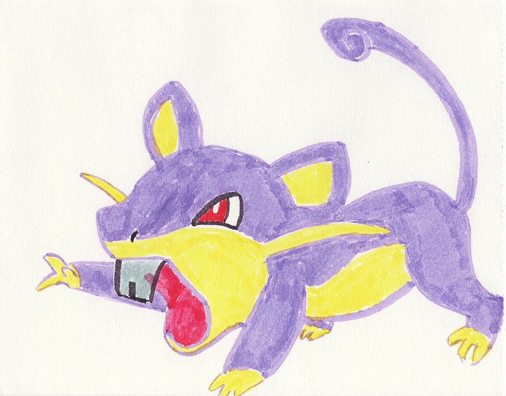 A scanned drawing of Rattata pokemon made with IKEA MÅLA markers