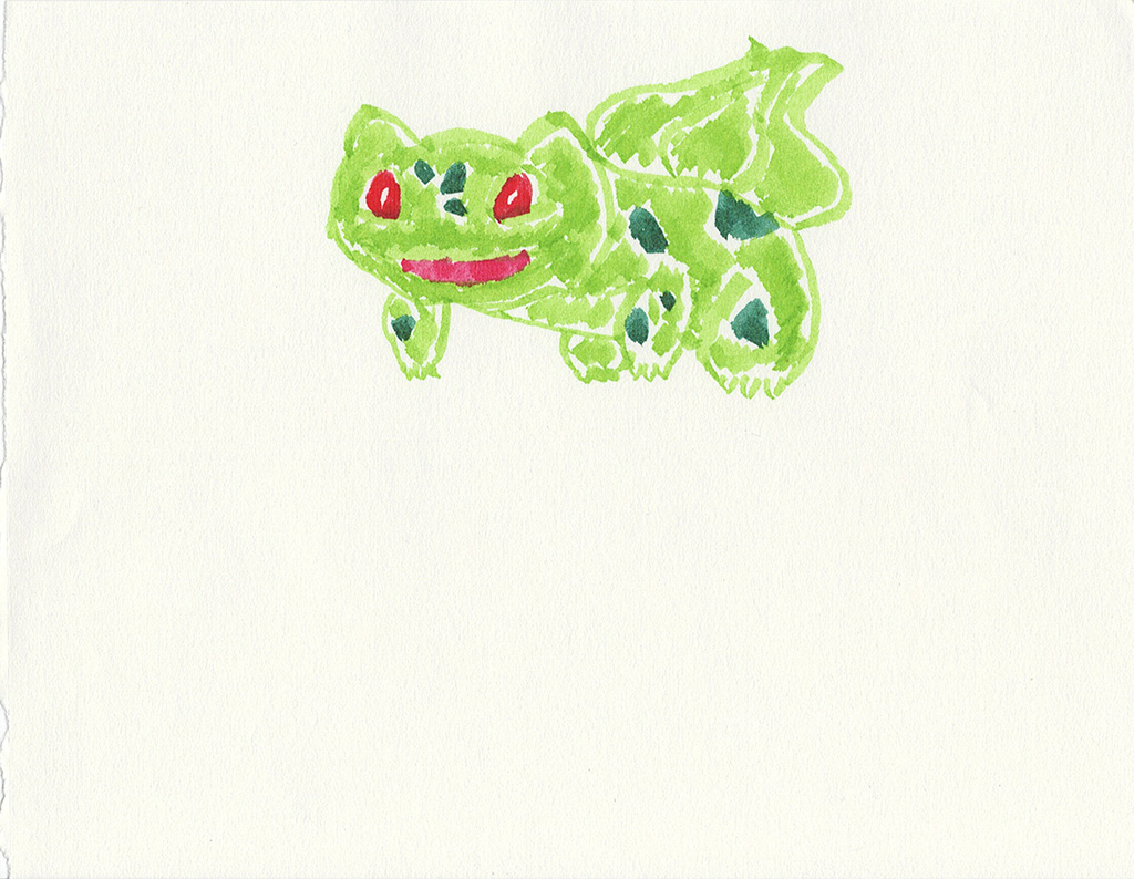 A scanned drawing of Bulbasaur pokemon made with IKEA MÅLA markers