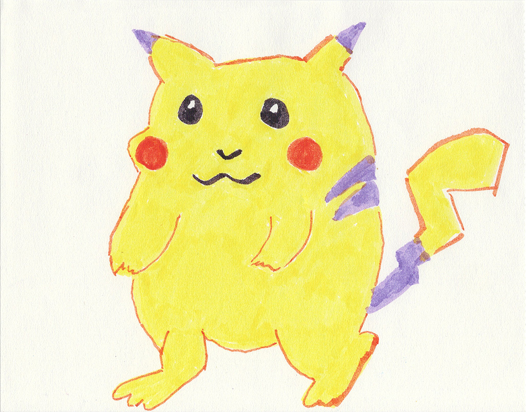 A scanned drawing of Pickachu pokemon made with Various Markers
