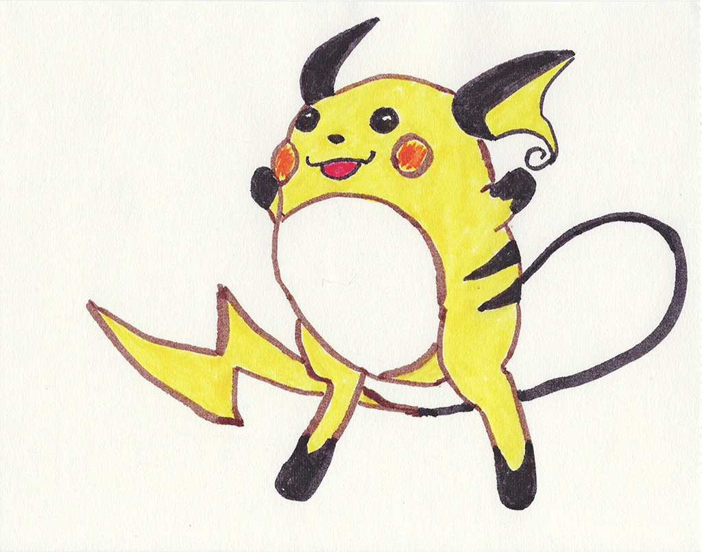 A scanned drawing of Raichu pokemon made with Various Markers