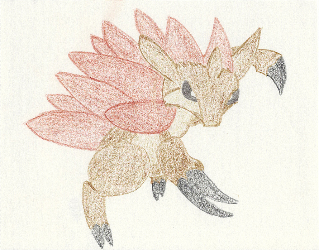 A scanned drawing of Sandslash pokemon made with Wax Pastels
