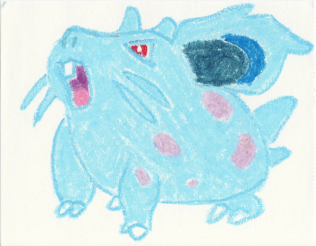 A scanned drawing of Nidoran♀ pokemon made with Wax Pastels