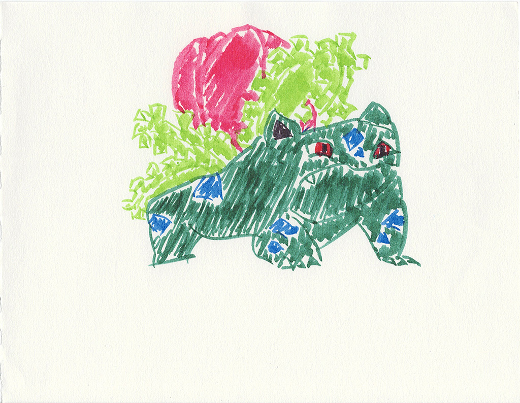 A scanned drawing of Ivysaur pokemon made with IKEA MÅLA markers