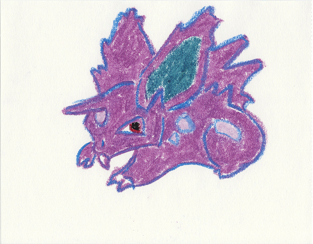 A scanned drawing of Nidoran♂ pokemon made with Wax Pastels