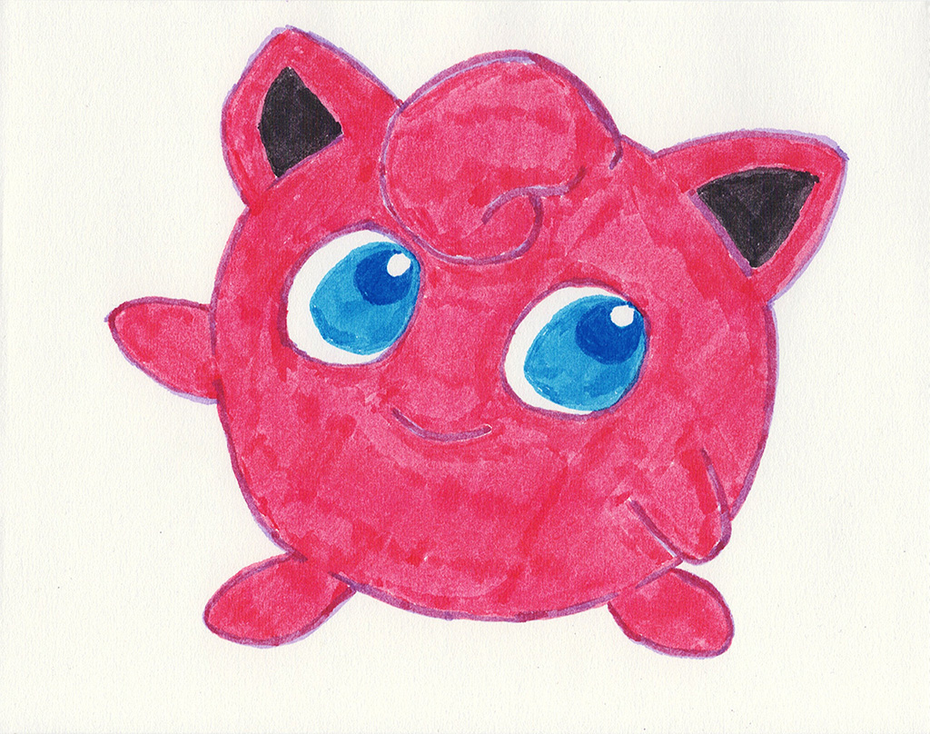 A scanned drawing of Jigglypuff pokemon made with Various Markers