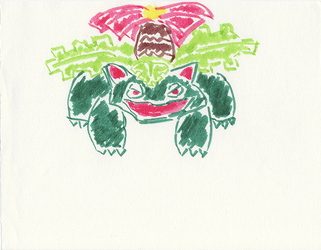 A scanned drawing of Venusaur pokemon made with IKEA MÅLA markers