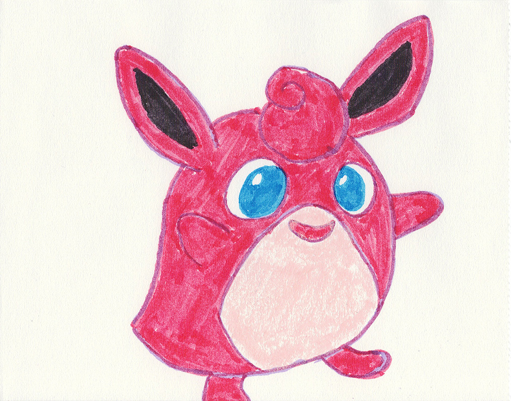 A scanned drawing of Wigglytuff pokemon made with Various Markers