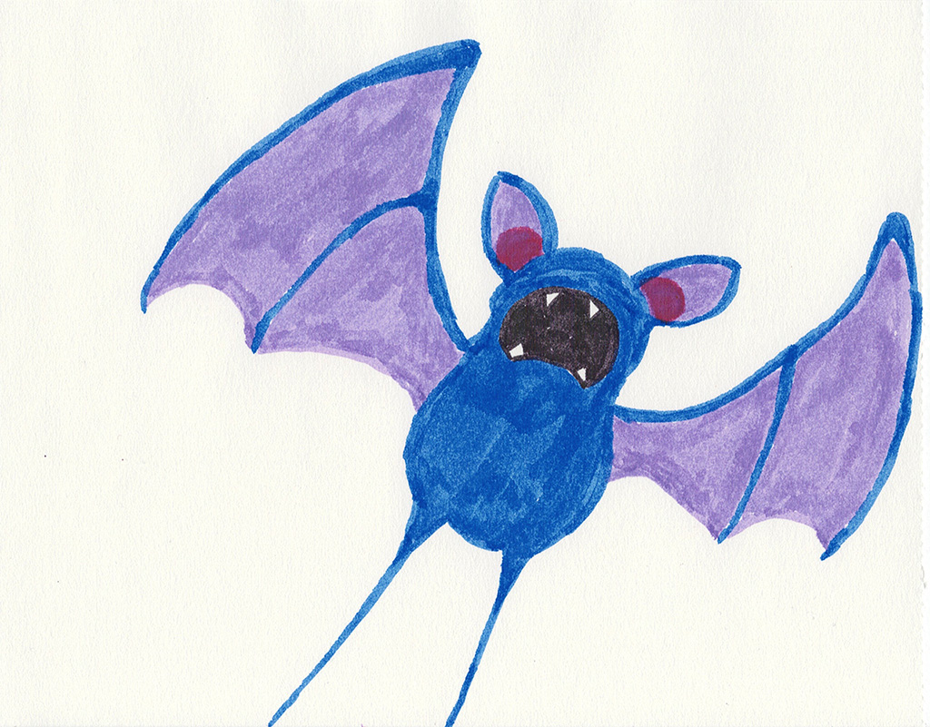 A scanned drawing of Zubat pokemon made with Various Markers