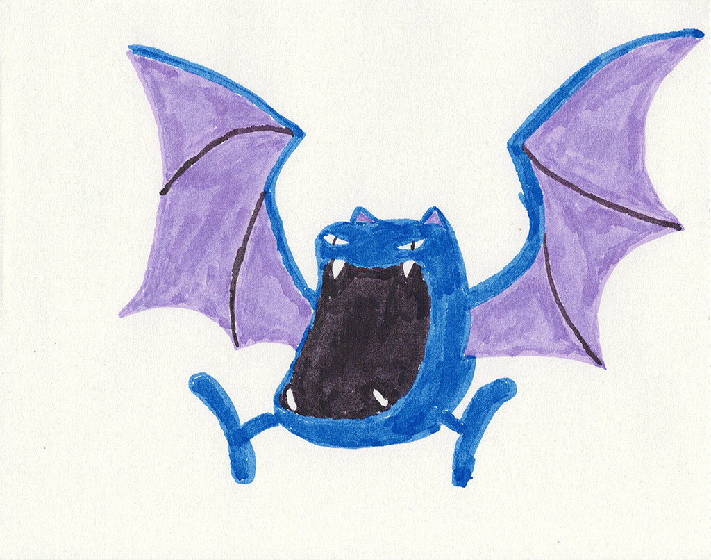 A scanned drawing of Golbat pokemon made with Various Markers