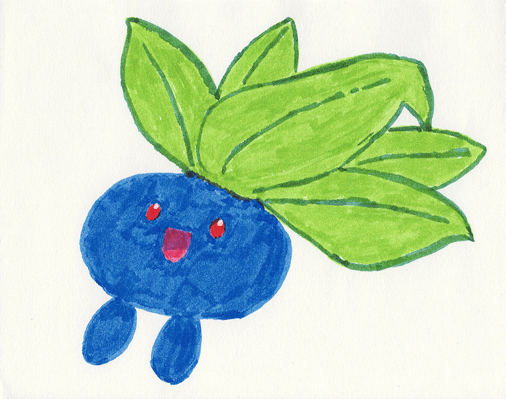A scanned drawing of Oddish pokemon made with Various Markers