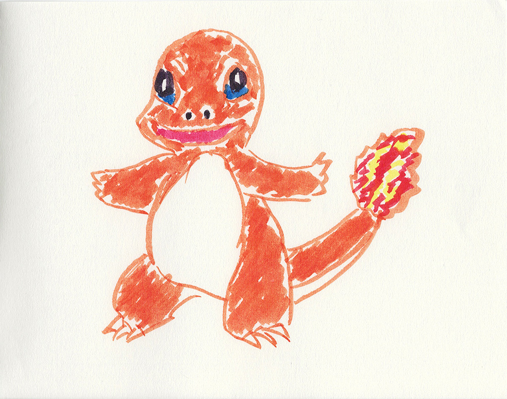 A scanned drawing of Charmander pokemon made with IKEA MÅLA markers