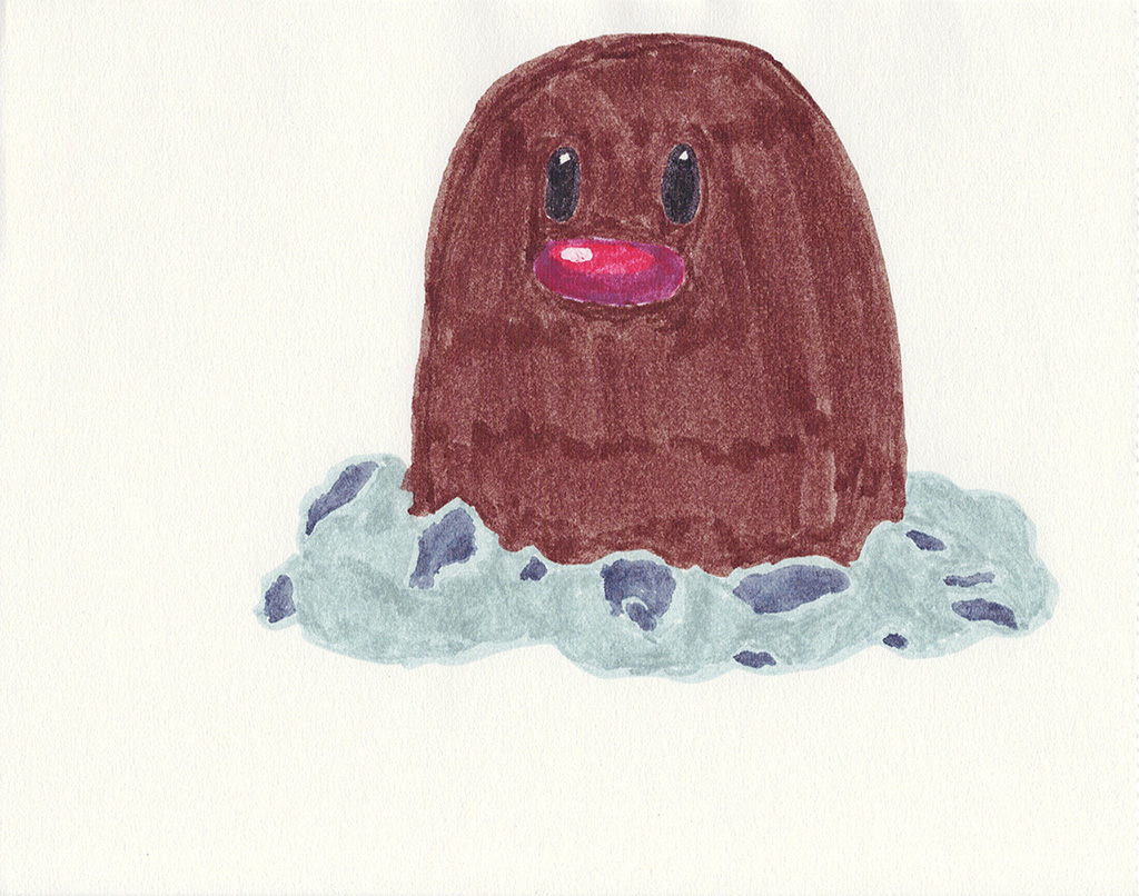 A scanned drawing of Diglett pokemon made with Various Markers