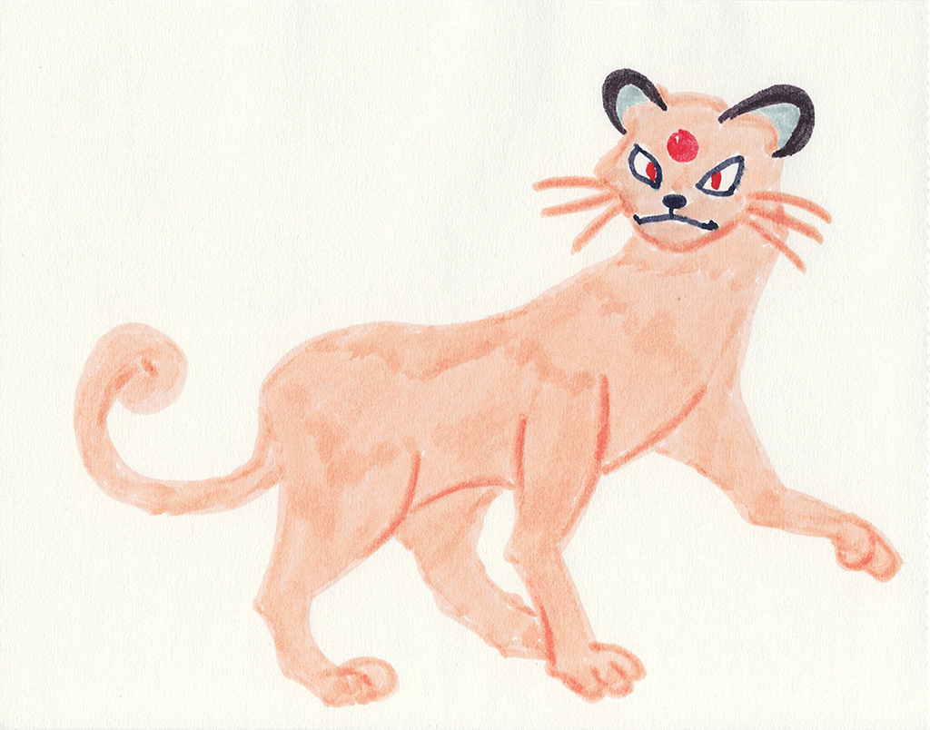 A scanned drawing of Persian pokemon made with Various Markers