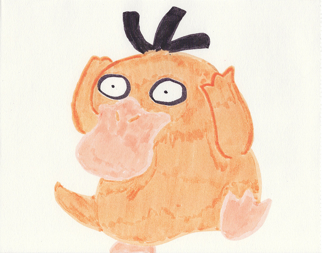 A scanned drawing of Psyduck pokemon made with Various Markers