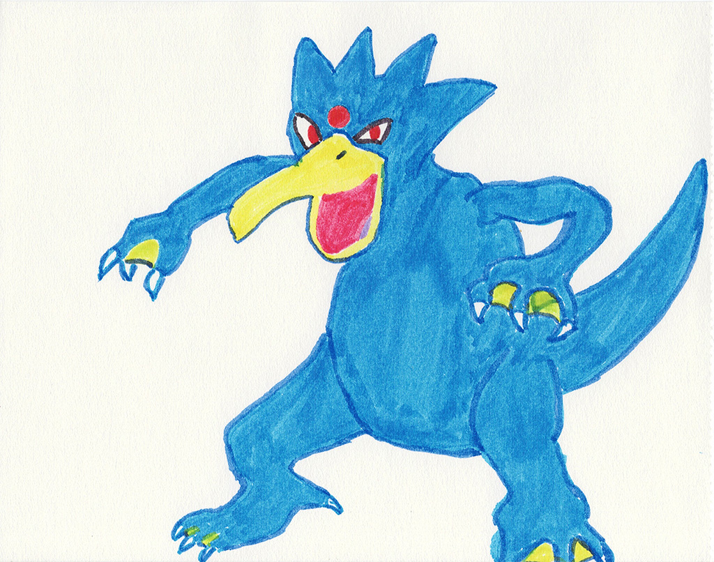A scanned drawing of Golduck pokemon made with Various Markers