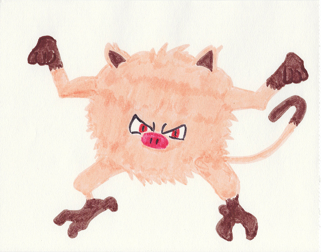 A scanned drawing of Mankey pokemon made with Various Markers