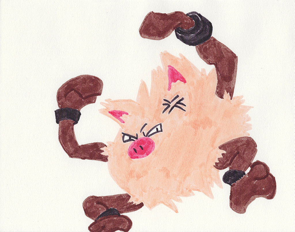 A scanned drawing of Primeape pokemon made with Various Markers