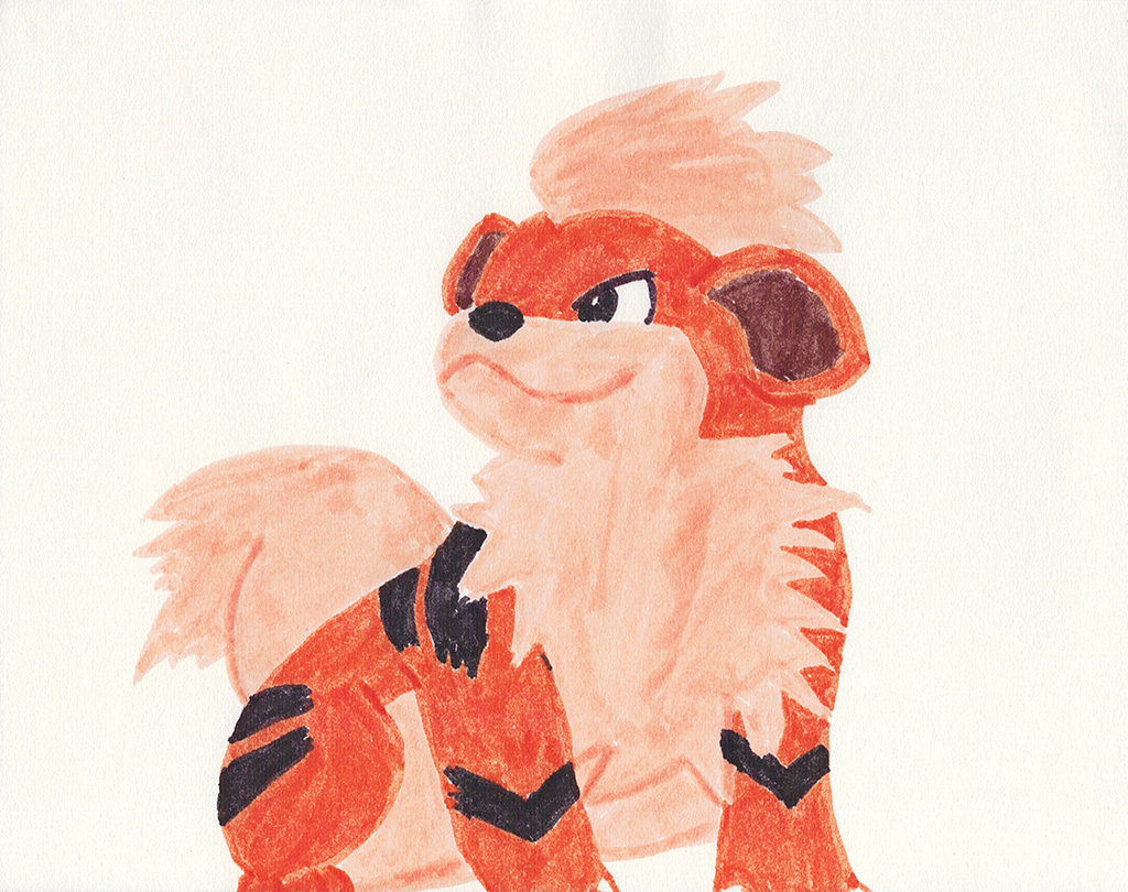 A scanned drawing of Growlithe pokemon made with Various Markers