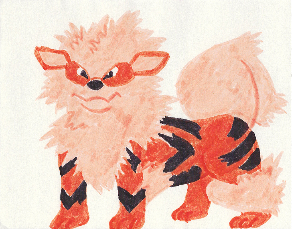 A scanned drawing of Arcanine pokemon made with Various Markers