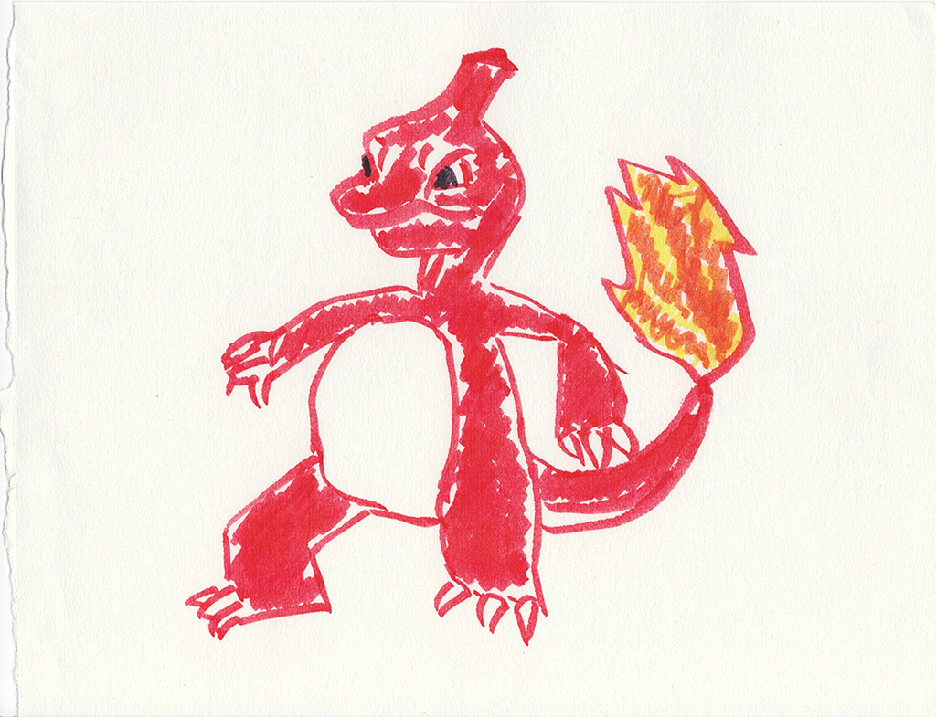 A scanned drawing of Charmeleon pokemon made with IKEA MÅLA markers