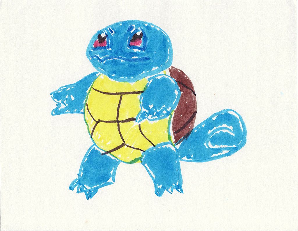 A scanned drawing of Squirtle pokemon made with IKEA MÅLA markers