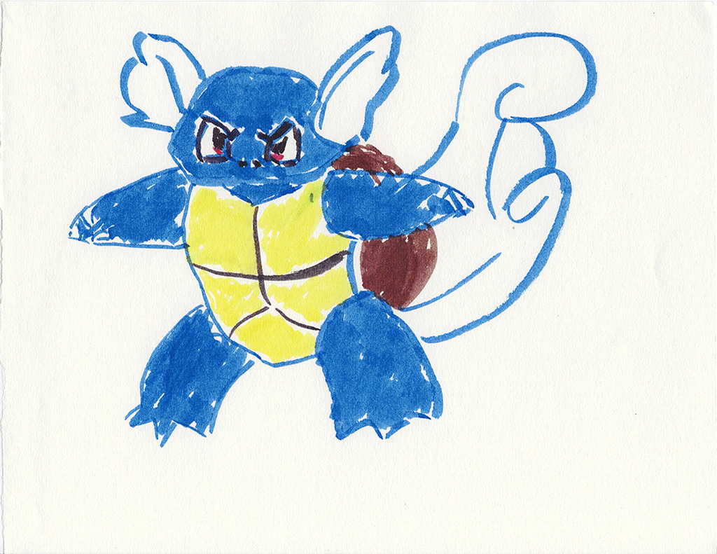 A scanned drawing of Wartortle pokemon made with IKEA MÅLA markers
